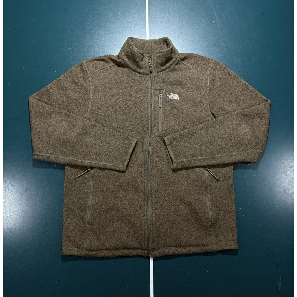 The North Face Fleece Sweater Full Zip Jacket Men's Large Heather Brown Outdoor